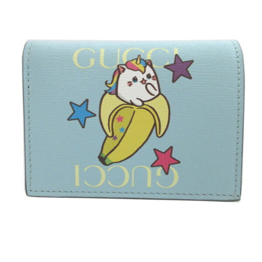 Gucci Bananya Leather Blue Bifold Wallet